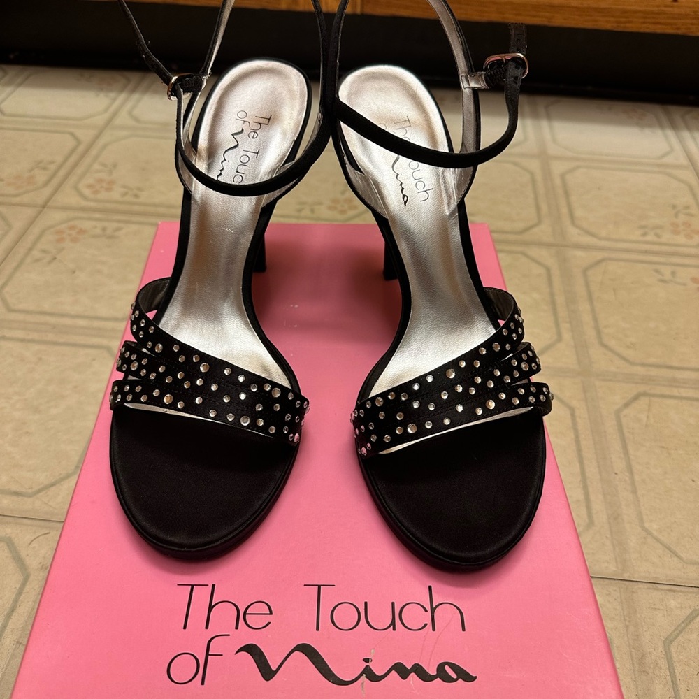 Touch of Nina Black Rhinestone Heels